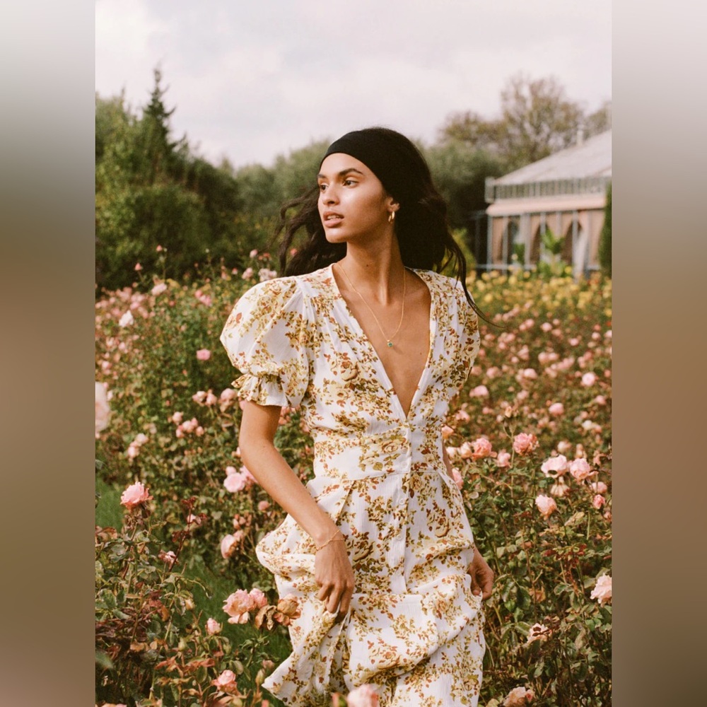 Faithful Goldie Floral Off White Rafa Midi Dress
